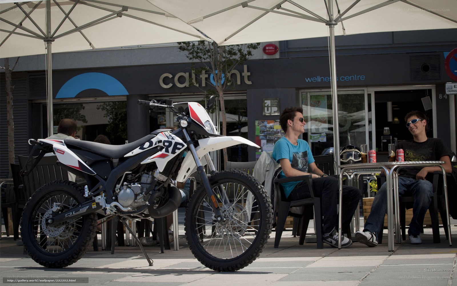 Motorcycle at outdoor cafe