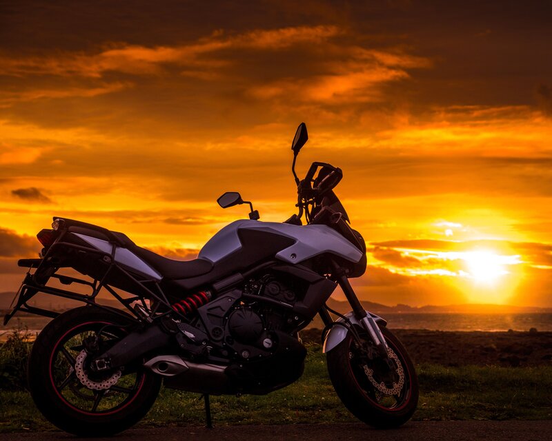 Motorcycle at Sunset — Orange, Dramatic