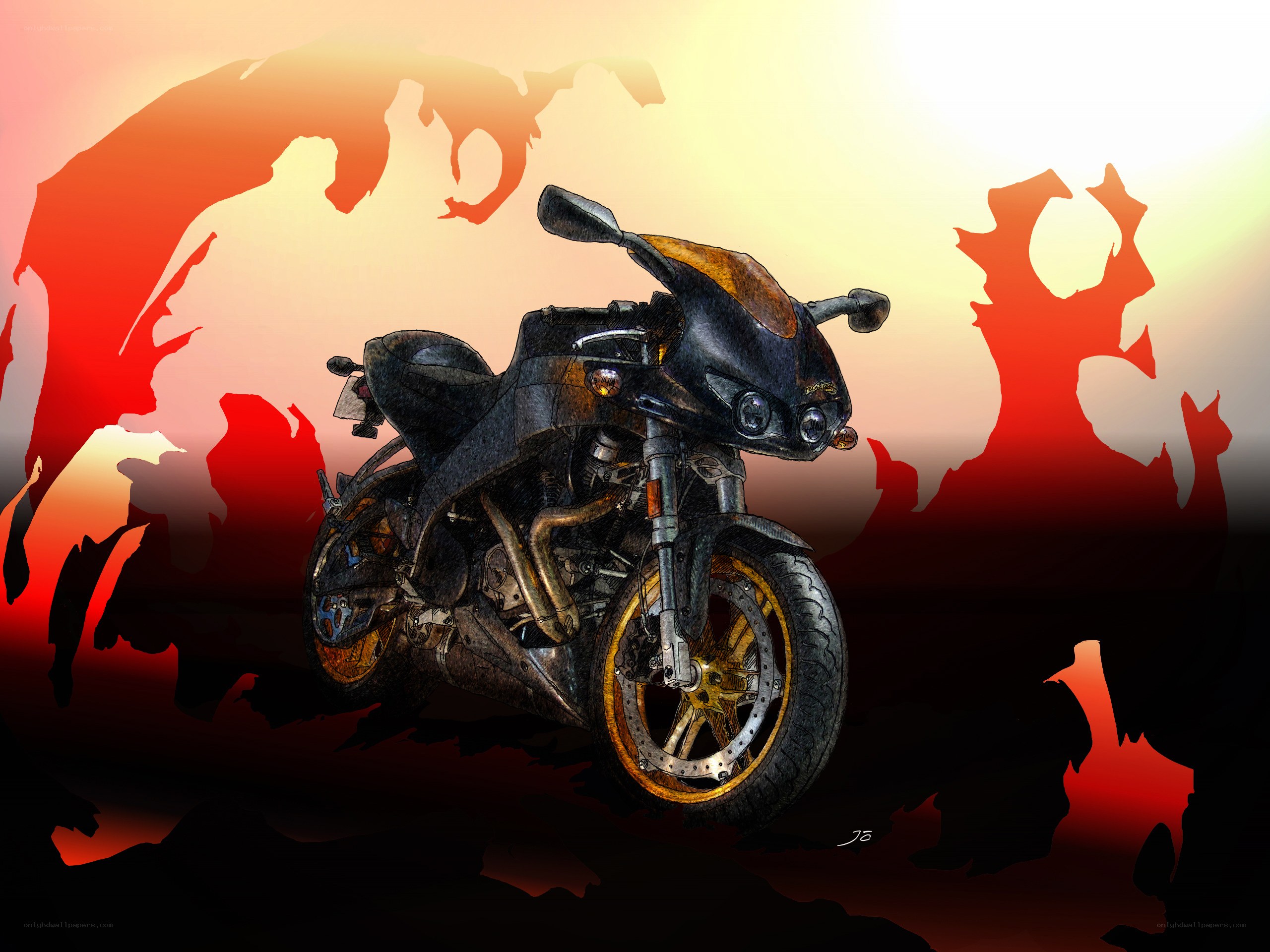 motorcycle at sunset silhouette