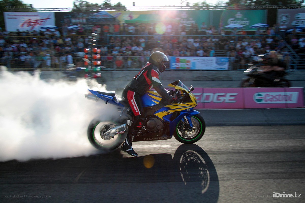 Motorcycle burnout at a race