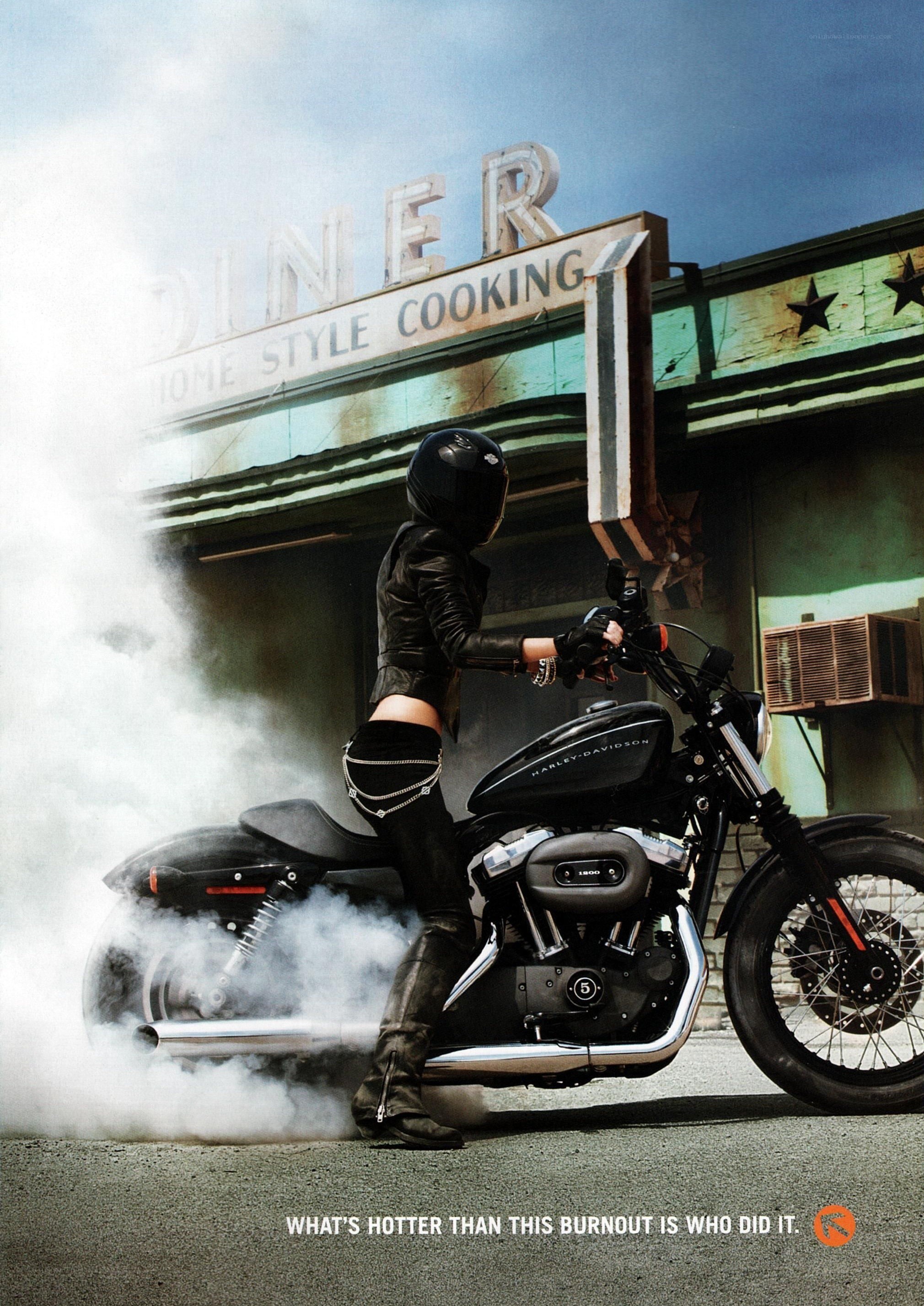 Motorcycle burnout at diner