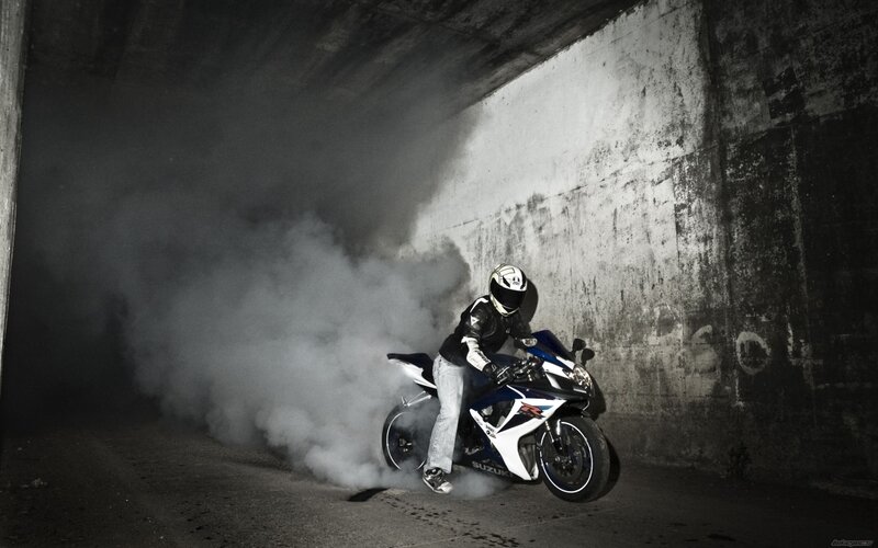 motorcycle burnout in tunnel