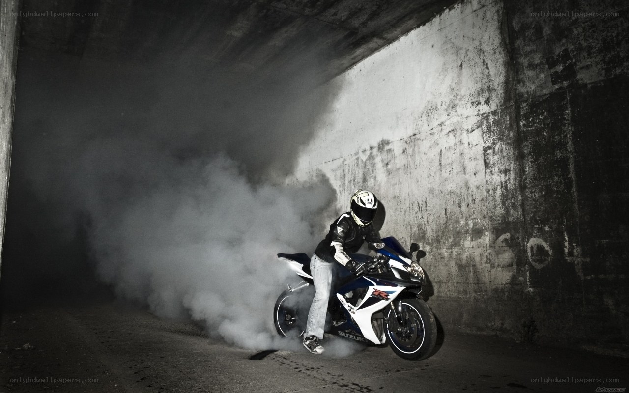 motorcycle burnout in tunnel