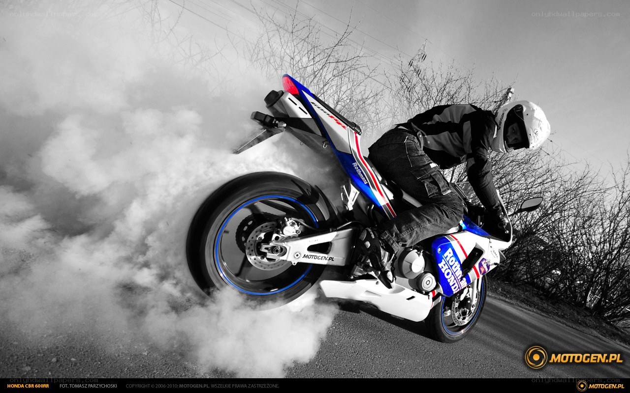 Motorcycle burnout on road