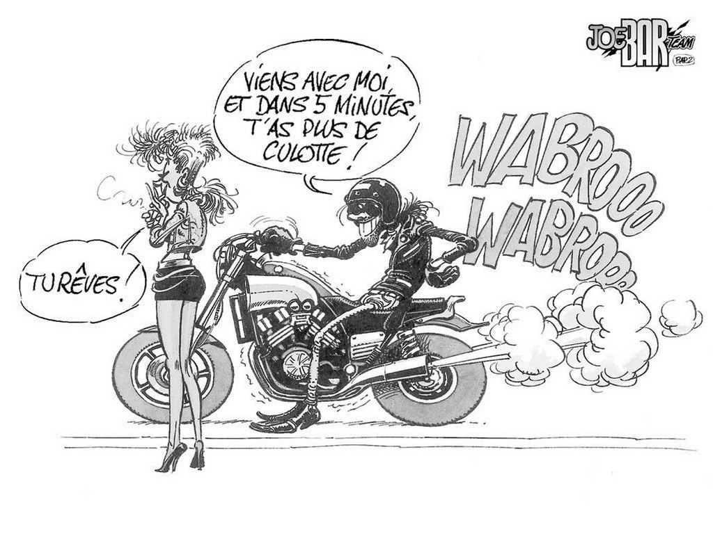 Motorcycle cartoon with dialogue