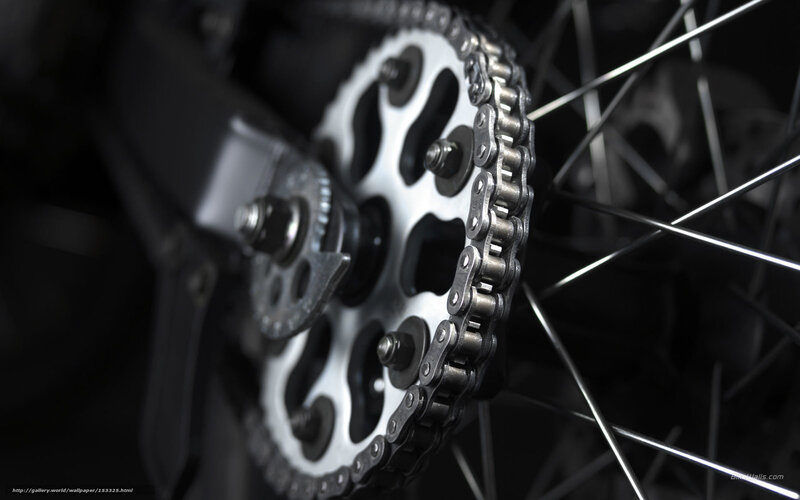 Motorcycle Chain and Sprocket — Black, Dramatic, Photograph