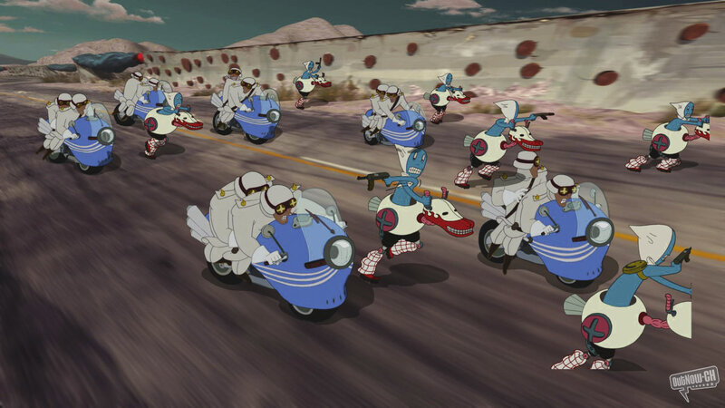 motorcycle chase in desert