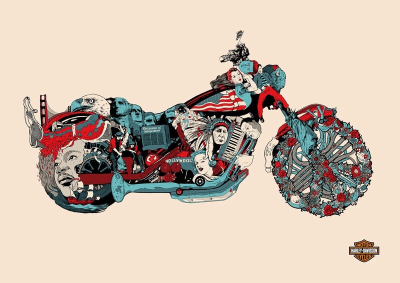 Motorcycle Collage — Red