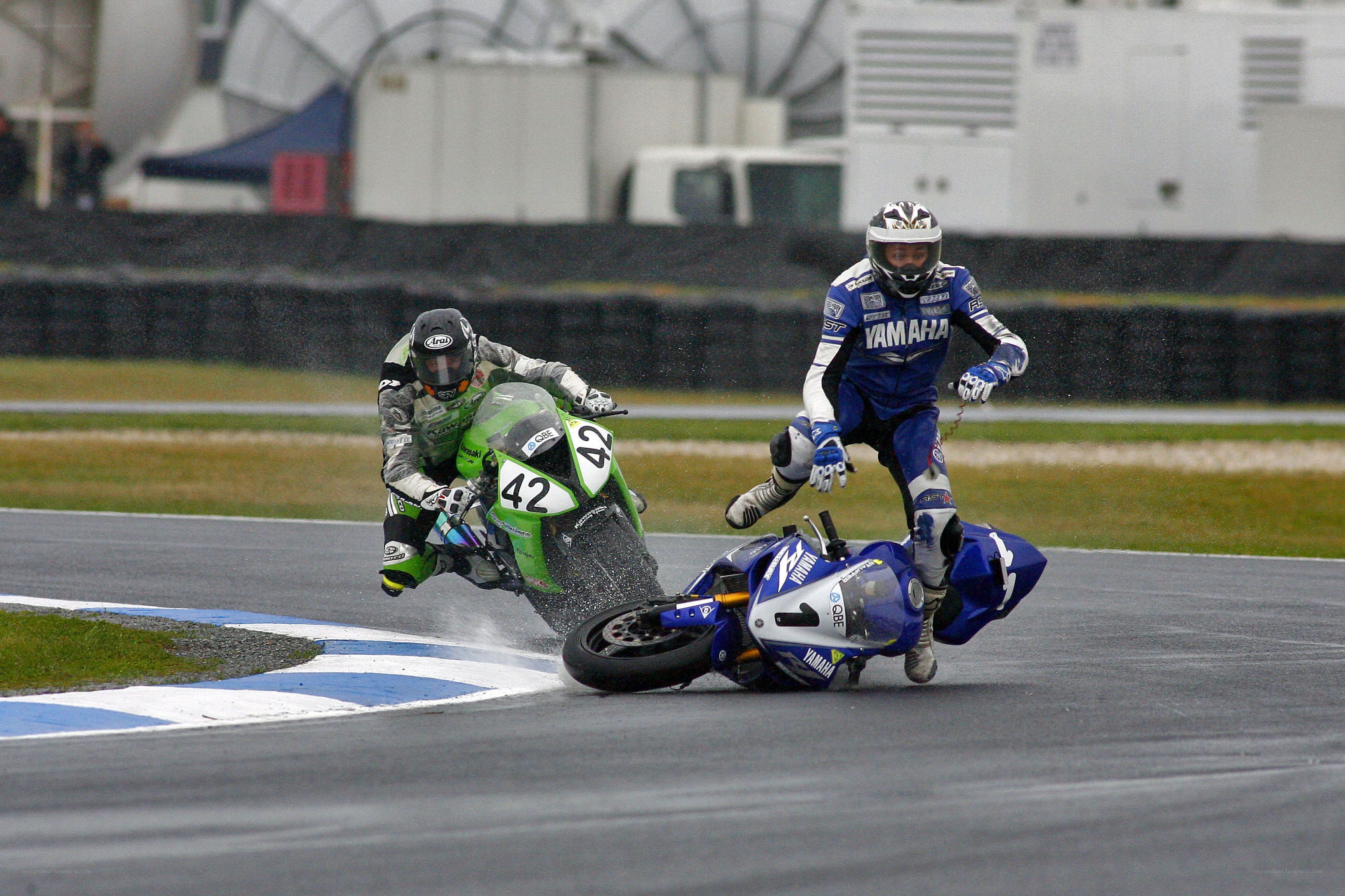 Motorcycle crash on racetrack