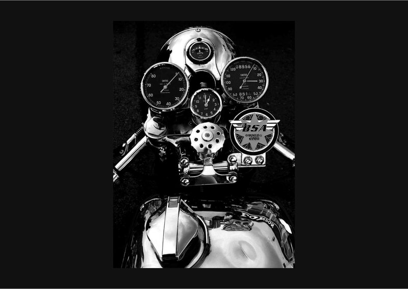 Motorcycle Dashboard — Black, Dramatic, Photograph, Gauges, Handlebars