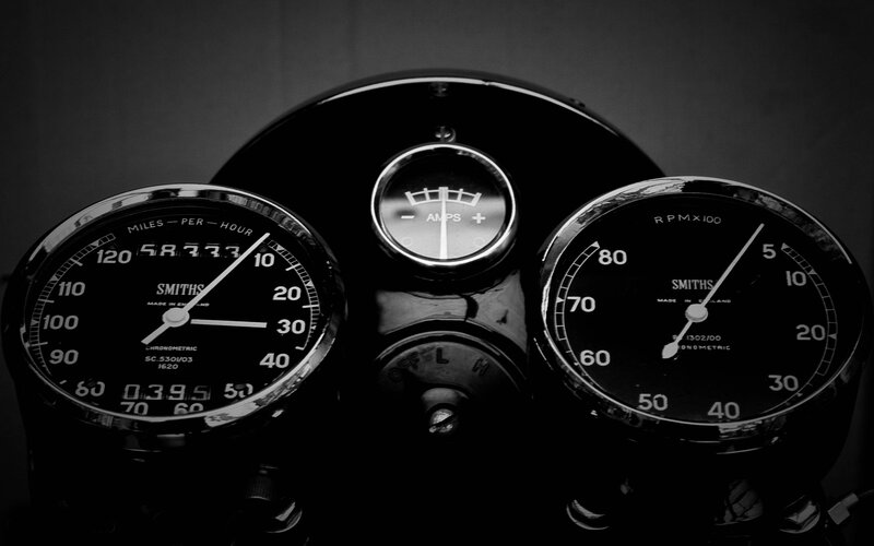 Motorcycle Dashboard — Black, Dramatic, Photograph, Gauges