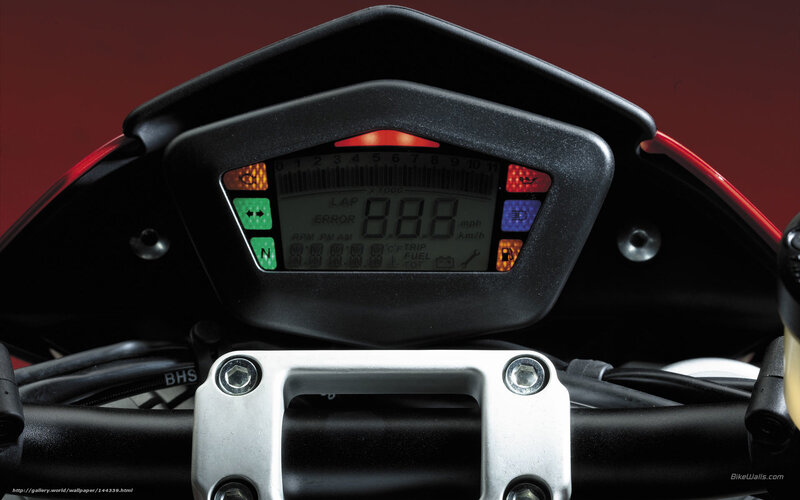 Motorcycle Dashboard — Black, Neutral, Photograph, Handlebars, Digital Display, Red Body