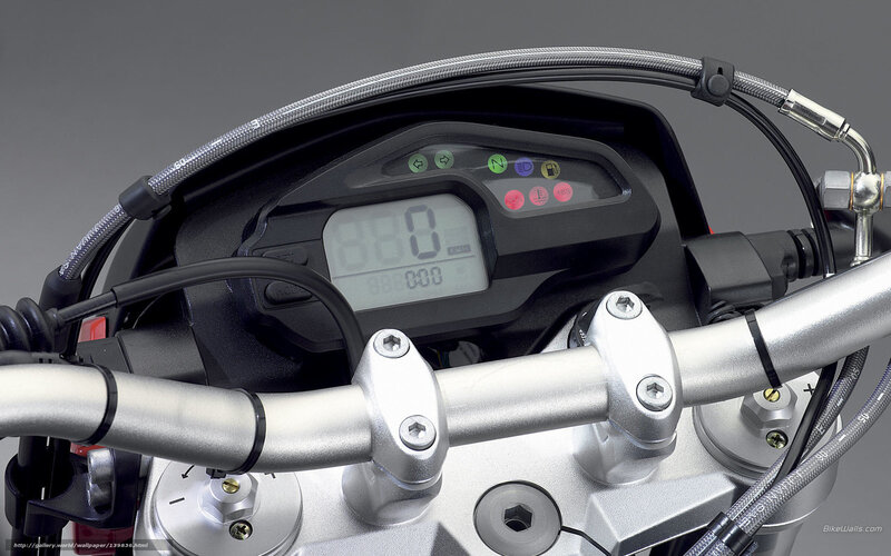 Motorcycle Dashboard — Black, Neutral, Photograph, Handlebars, Digital Display, Wires