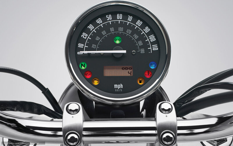 Motorcycle Dashboard — Black, Neutral, Photograph, Handlebars, Speedometer, Digital Display