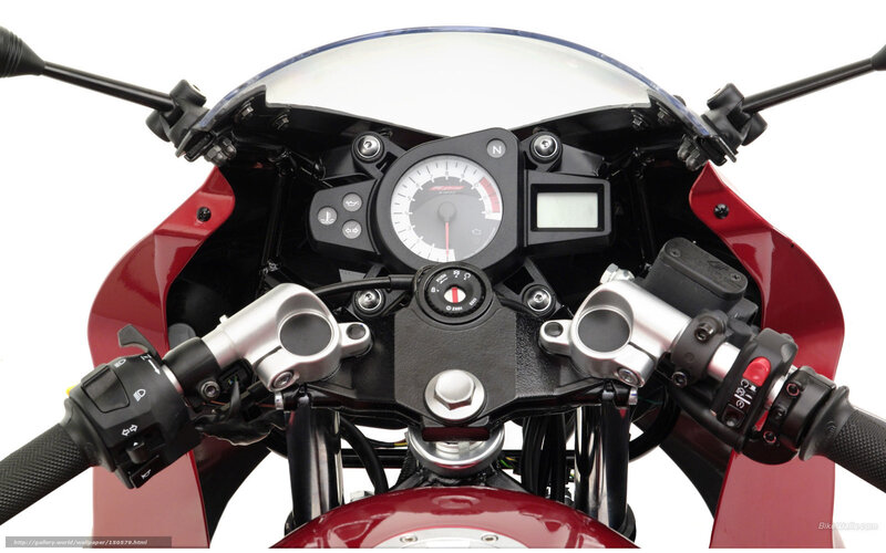 Motorcycle Dashboard — Red, Neutral, Photograph, Handlebars, Speedometer