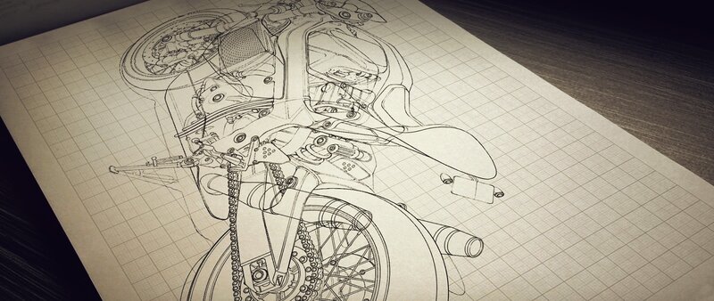 Motorcycle Design Sketch — Black, Dramatic
