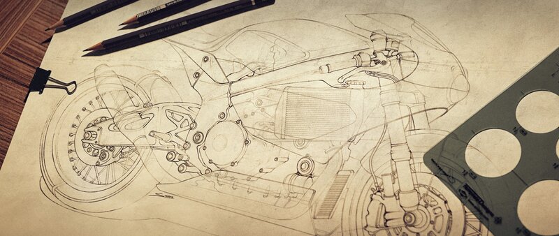 Motorcycle Design Sketch — Brown
