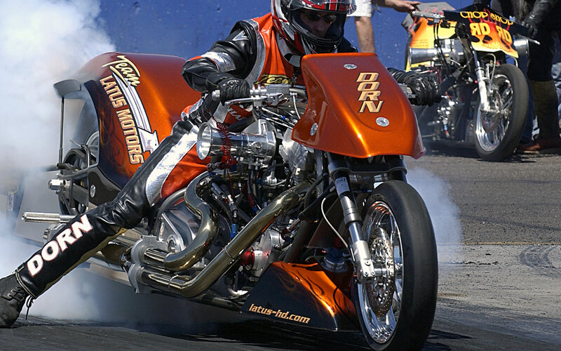 Motorcycle drag racer at the starting line