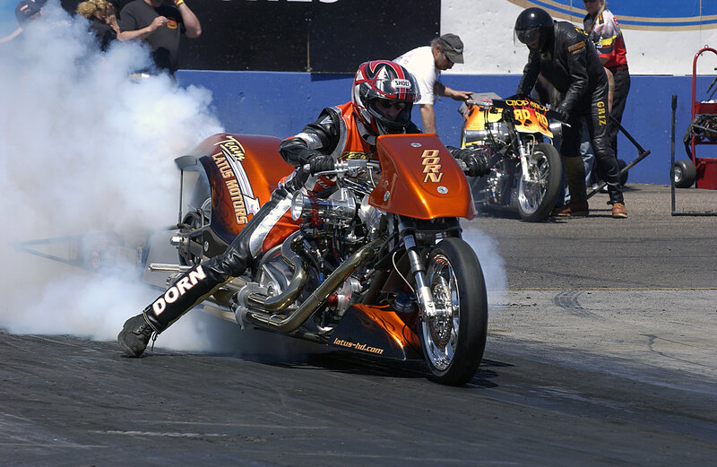 Motorcycle drag racer at the starting line