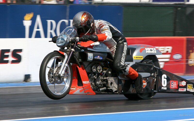 Motorcycle Drag Racer — Black, Dynamic, Afternoon, Photograph, Track, Sponsors, Red