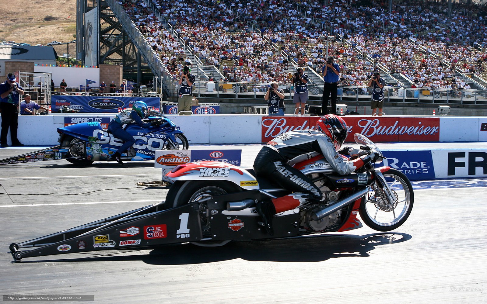 Motorcycle drag racing at the track