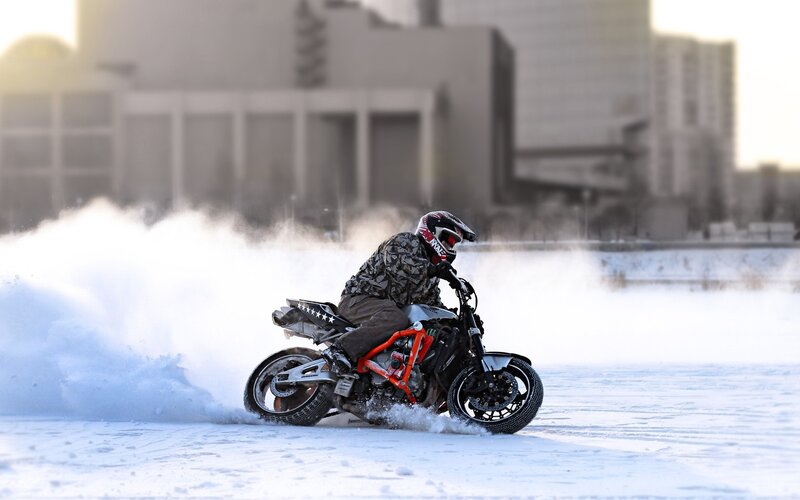 Motorcycle drifting on snow