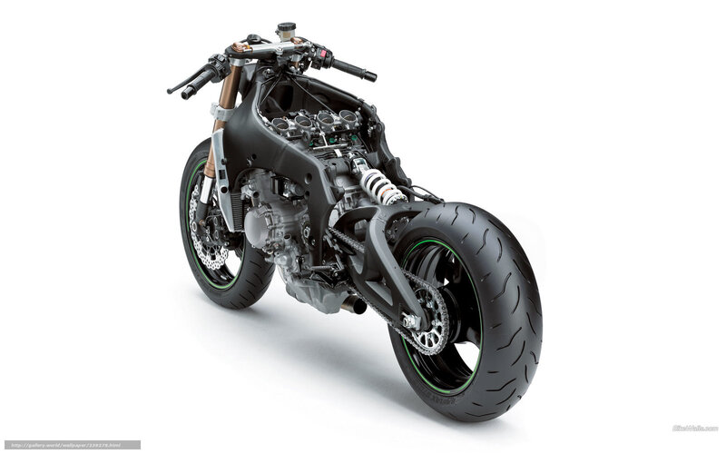 Motorcycle Engine and Frame — Black, Neutral, Photograph, Wheels, Handlebars