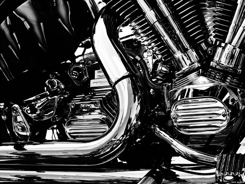 Motorcycle Engine Details — Black, Dramatic, Photograph, Exhaust, Chrome