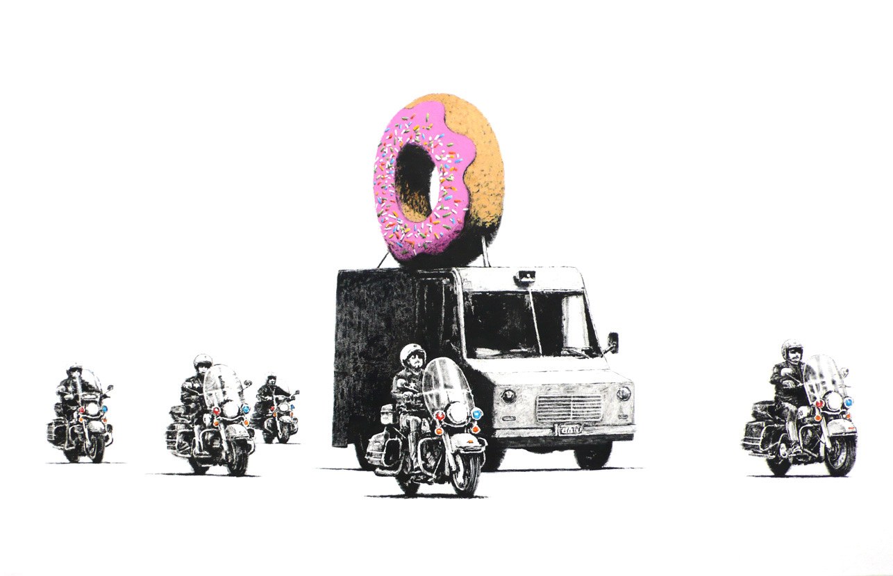 motorcycle escort with donut truck