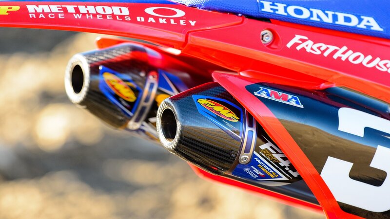 Motorcycle Exhaust System — Red, Focused