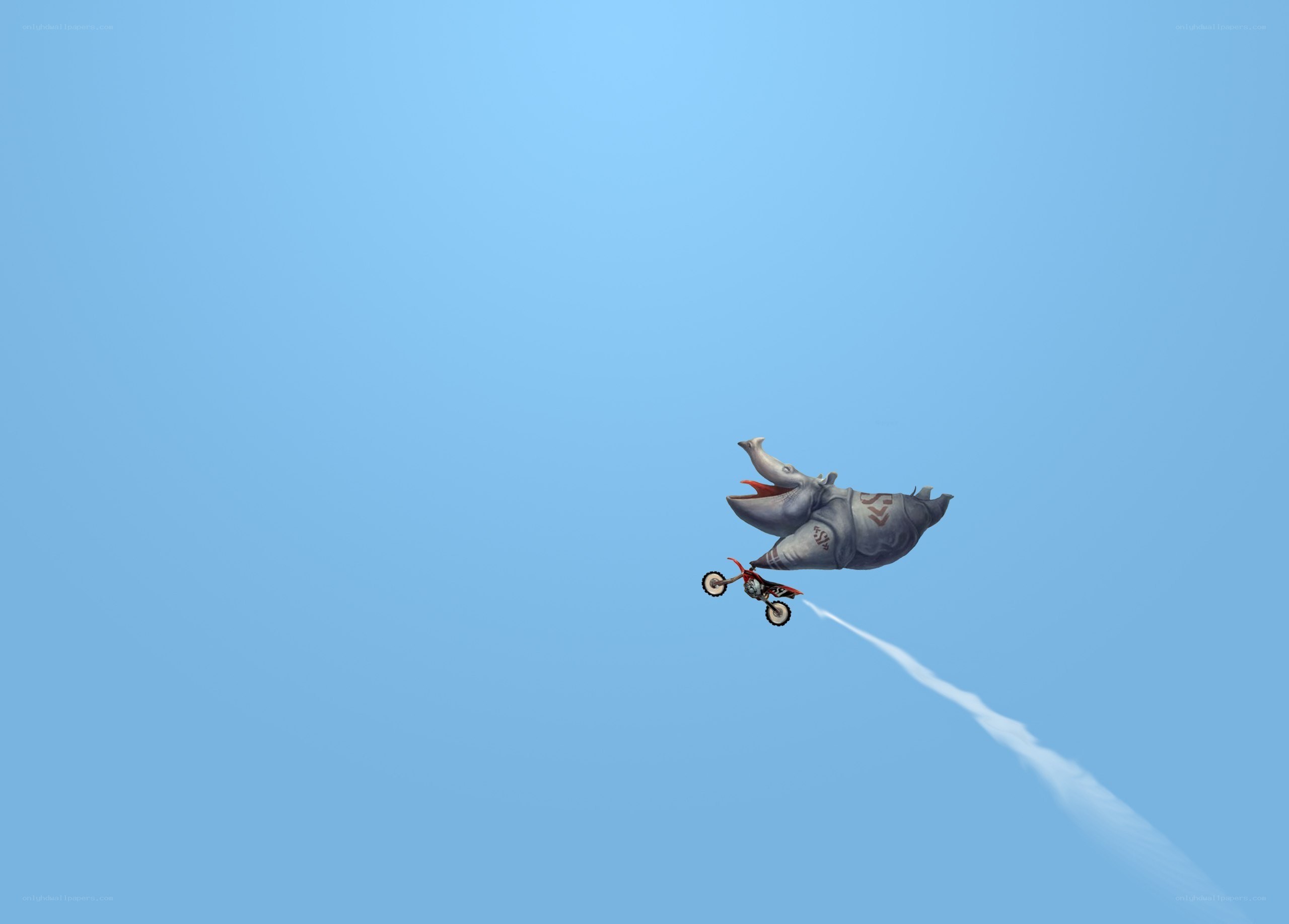 motorcycle flying with elephant balloon