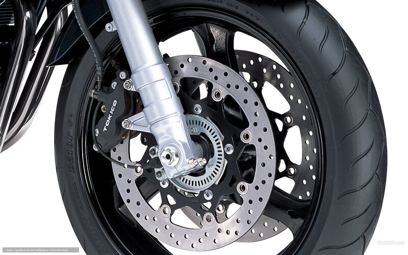 Motorcycle Front Wheel — Black, Neutral, Photograph, Brake Disc, Fork, Tire