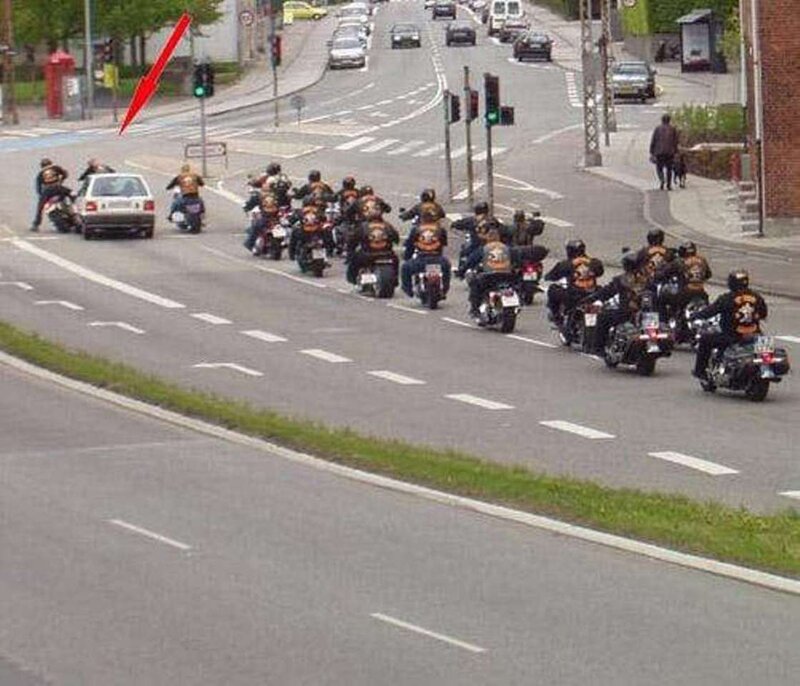 Motorcycle Gang on Road