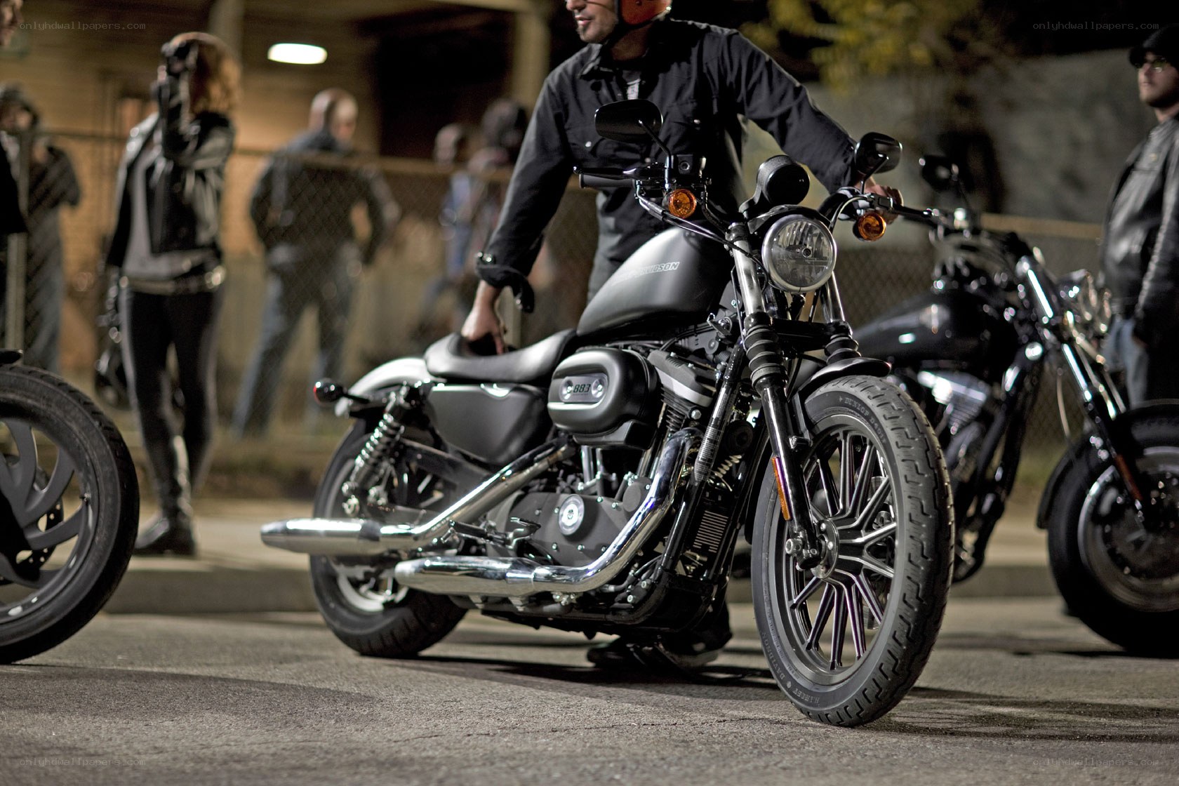 Motorcycle gathering at night