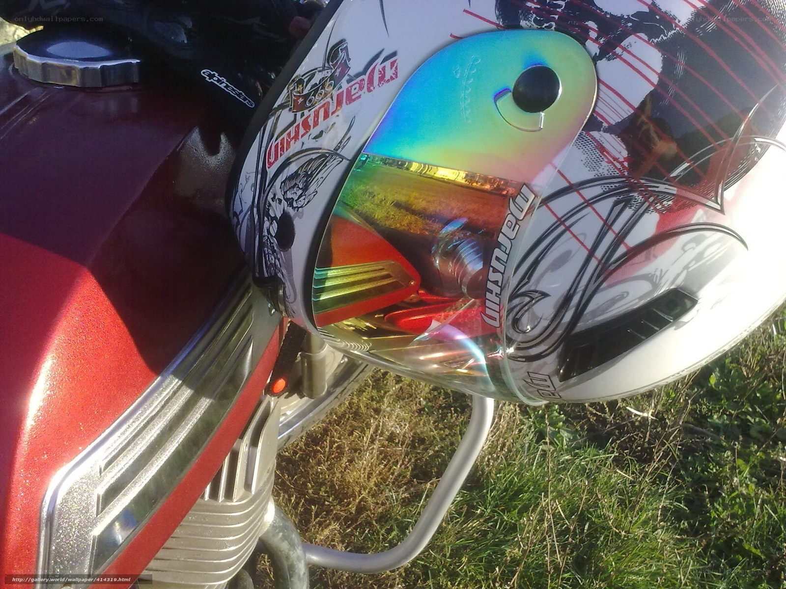motorcycle helmet on bike