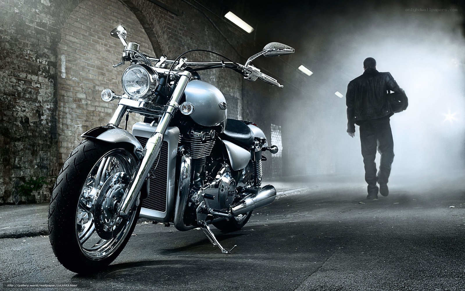 motorcycle in a smoky tunnel
