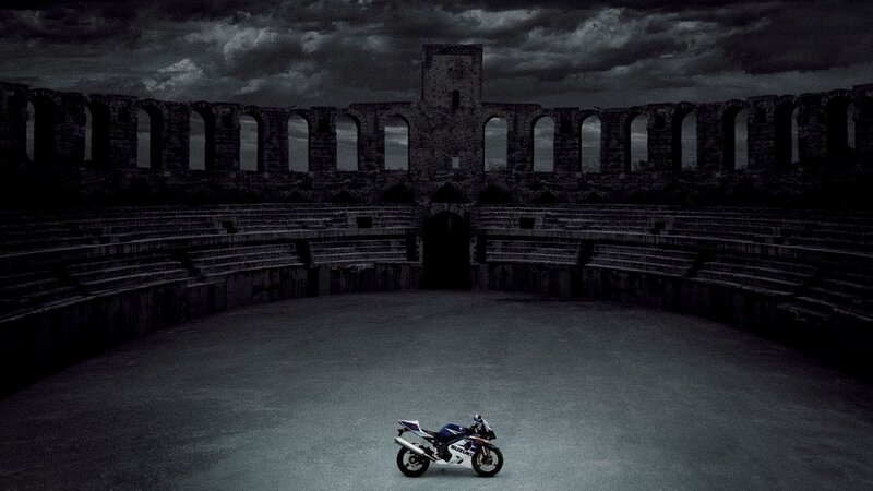 Motorcycle in ancient amphitheater