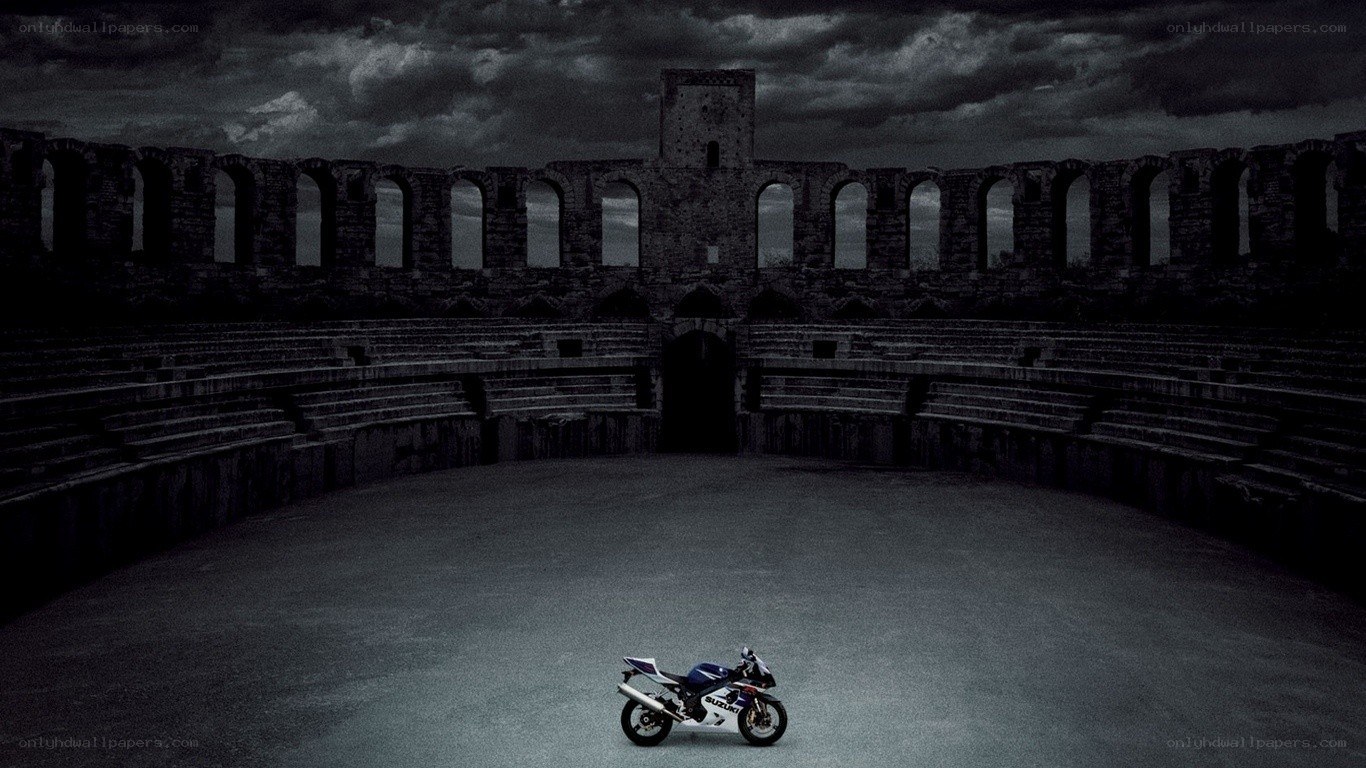 Motorcycle in ancient amphitheater