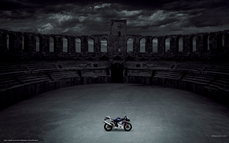 motorcycle in ancient amphitheater