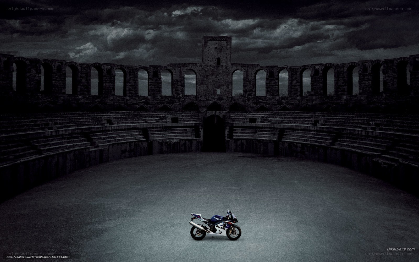 motorcycle in ancient amphitheater