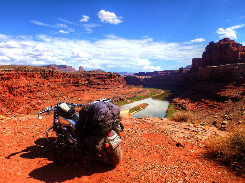 Motorcycle in Canyon — Red