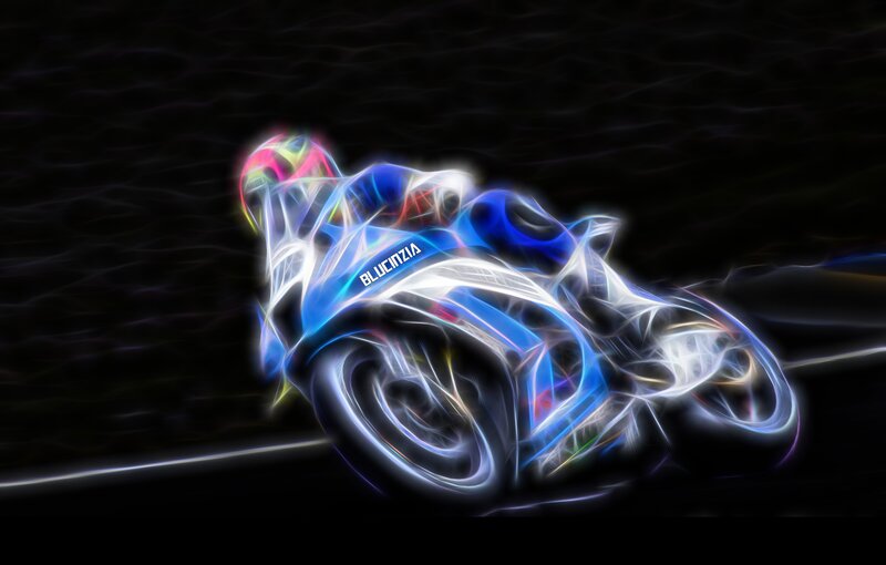 Motorcycle in Motion — Blue