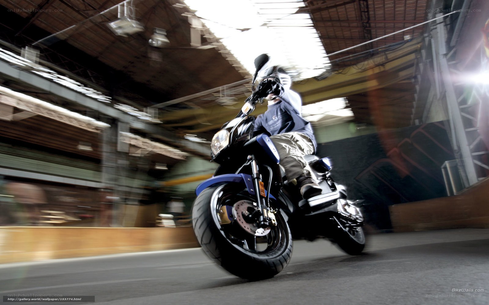 motorcycle in motion indoors