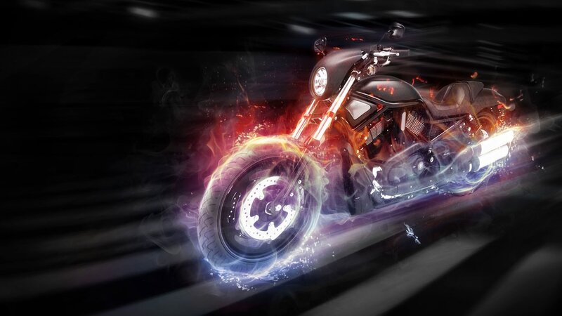 motorcycle in motion with fire effects