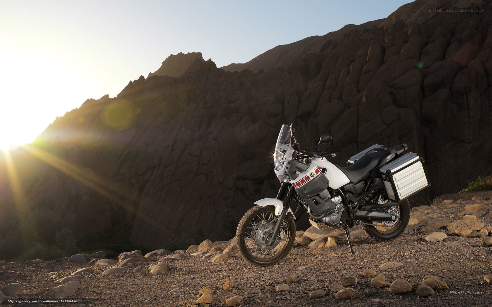 motorcycle in rocky landscape