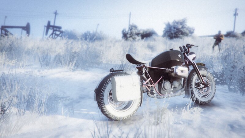 Motorcycle in Snowy Field