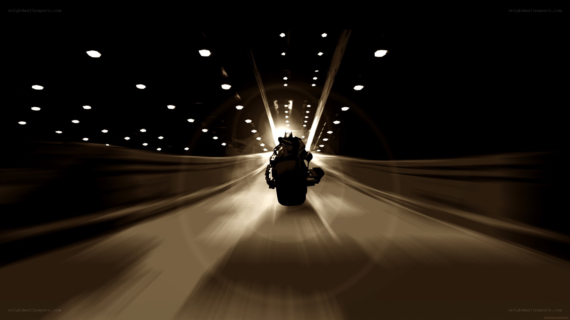 motorcycle in tunnel at night