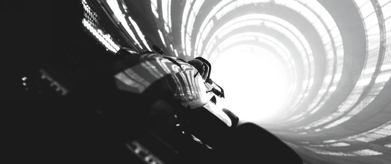 Motorcycle in Tunnel — Black, Dramatic, 3d Render