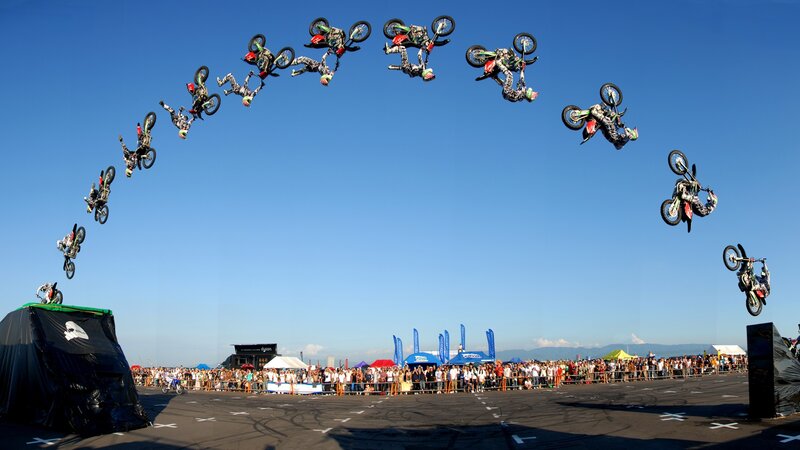 Motorcycle jump stunt sequence