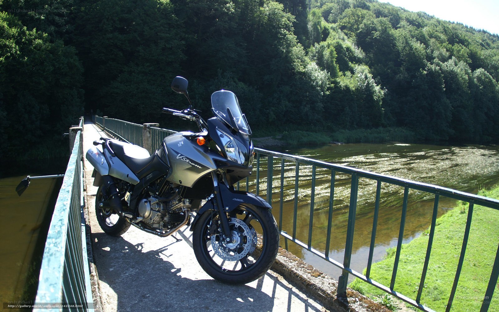 Motorcycle on a bridge over a river